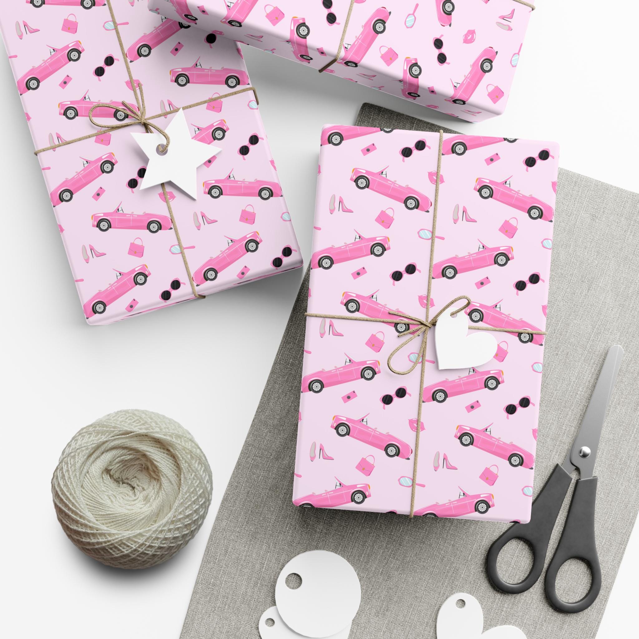 Barbie Pink Car Wrapping Paper Girl Birthday Gift Wrap Party