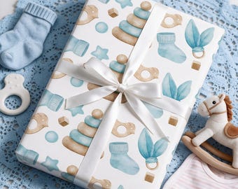 Baby Boy Shower Wrapping Paper, Blue Baby Gift Wrap, Baby Shower Wrapping Paper
