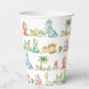 Dinosaurs Paper Cups Birthday Party Baby Shower Watercolor, Set of 8