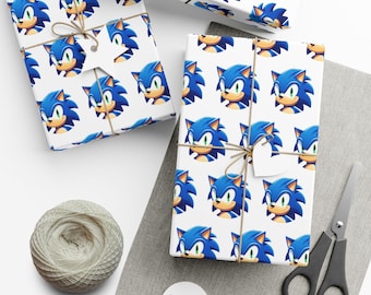 Sonic Hedgehog Wrapping Paper Birthday Gift Wrap Party Blue