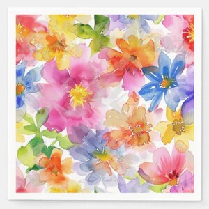 Floral Paper Napkins Watercolor Abstract Birthday, Set of 50