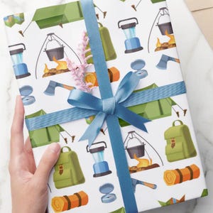 Camping Wrapping Paper, Campfire Tent Gift Wrap, Cabin Life Outdoorsman, National Park Paper, Hiking Birthday
