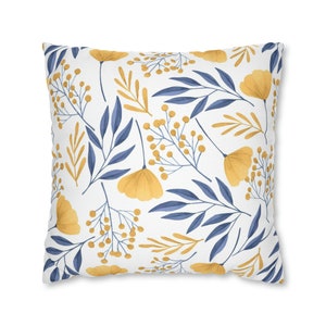 Yellow Blue Pillow Cover, Polyester Square Pillow Case