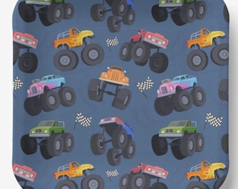 Monster Truck Square Paper Plates Birthday Party, Set of 8
