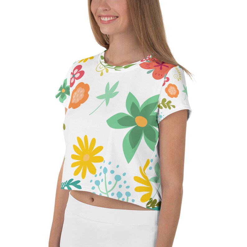 White Floral Crop Tee