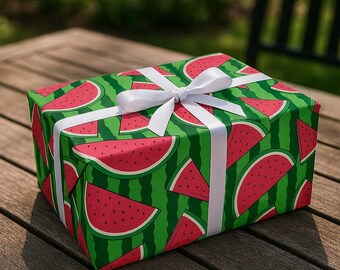 Watermelon Wrapping Paper, Fruit Gift Wrap, Summer Birthday Packaging