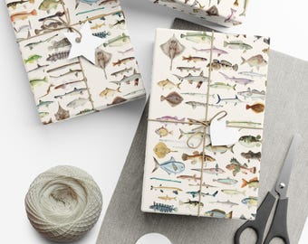 Fish Wrapping Paper Fishing Gift Wrap Fisherman Birthday Party Masculine