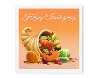 Thanksgiving Cornucopia Custom Paper Napkins, Personalized Harvest Cocktail Napkins, Autumn Table Decor, Friendsgiving Party, Set of 50