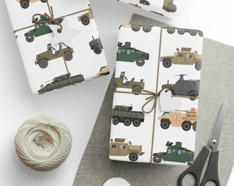 Military Vehicles Wrapping Paper Birthday Party Tank Gift Wrap Present