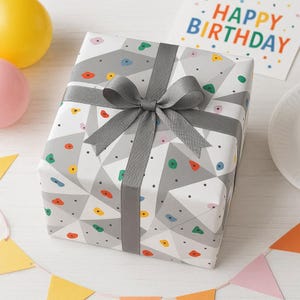 Rock Climbing Wrapping Paper, Bouldering Gift Wrap, Vertical Adventure Gift Packaging, Mountaineer, Climber Birthday Wrap, Carabiner Rope