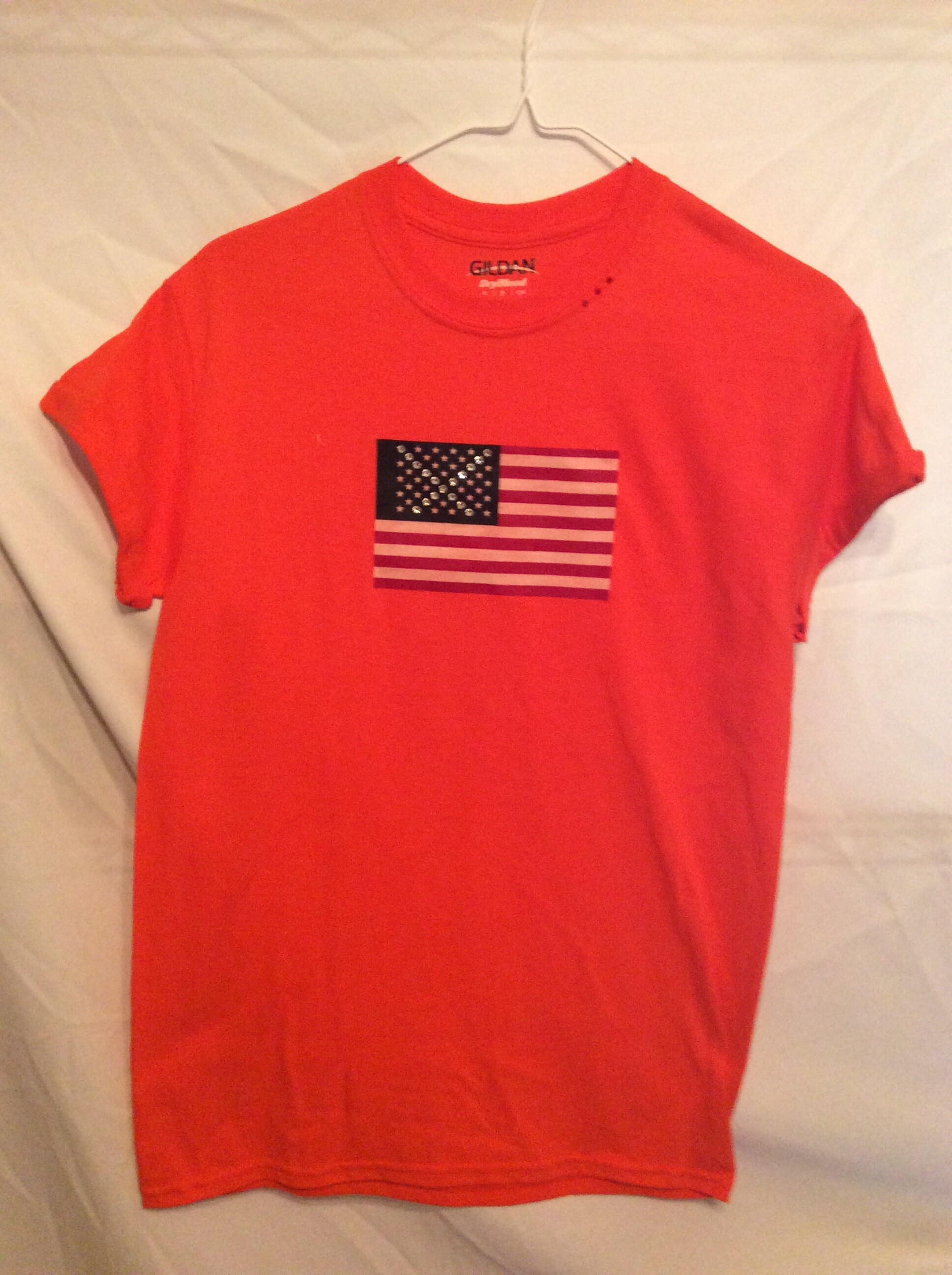 Orange t shirt with flag and rhinestones size small Etsy