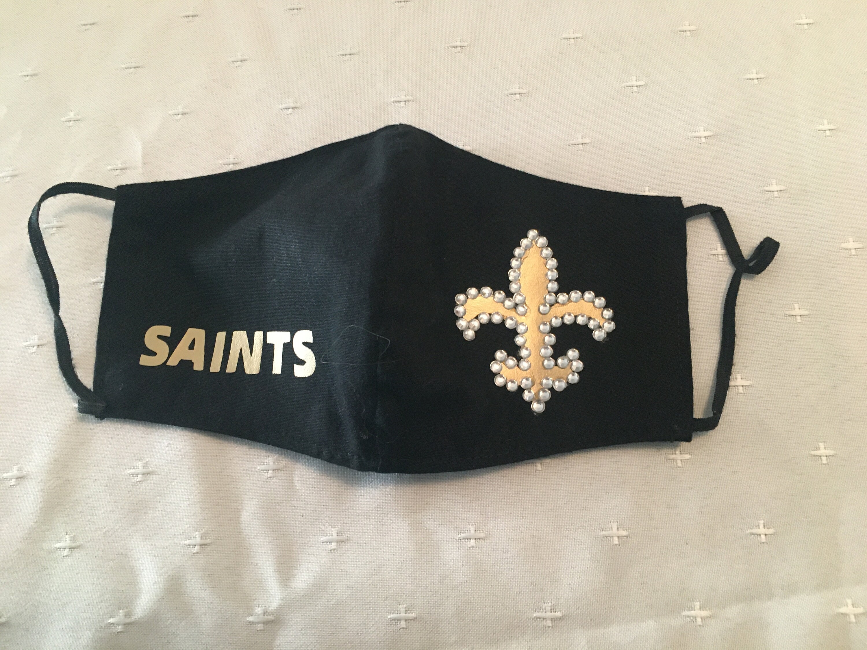 New Orleans Saints Hand Made Face Mask with Rhinestone Fleur Etsy