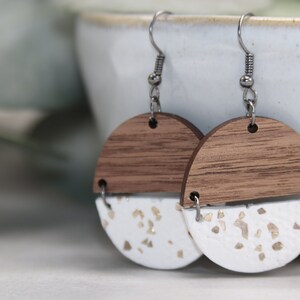 polymer clay earrings/polymer clay earring/earrings/floral/dangle/wood/glitter/white/gift for her/gold