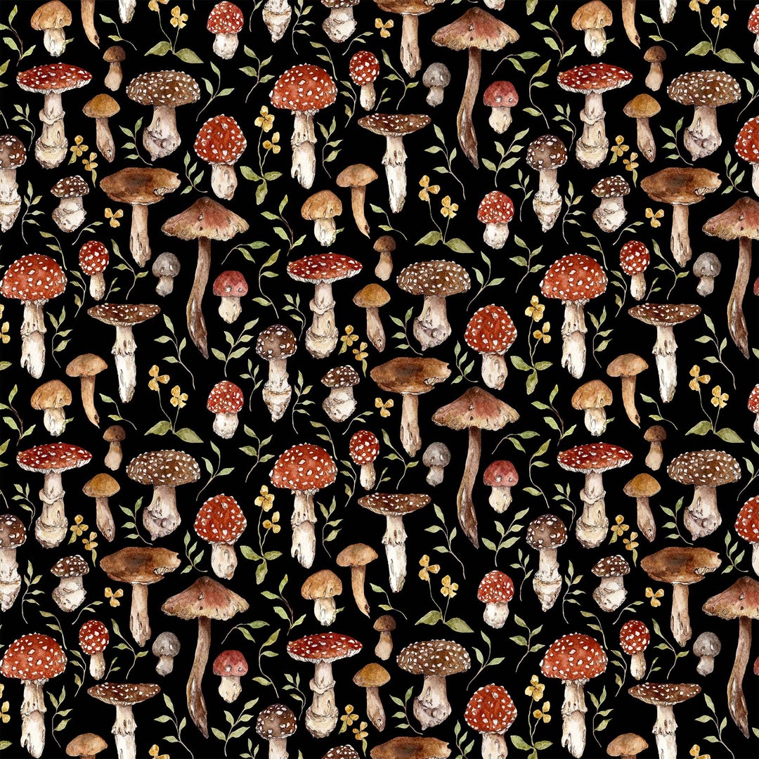 Heavenly Hedgerow Figo Fabrics Mushrooms Black Multi - Etsy