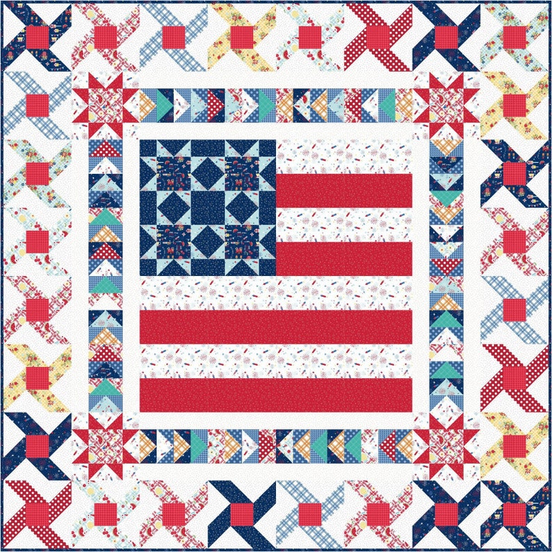 Red, White & Bloom Small Town America Quilt Kit SHIPPING NOW image 1