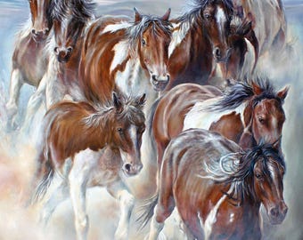 Wild and Free Horse Panel, Northcott, DP27600-42, Espresso, 32&quot; x 43&quot;