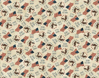 May include: A repeating pattern featuring American flags, stars, and a silhouette of a historical figure, with the text "250 YEARS 1776 2026" in a circular design. The design has a vintage, aged appearance.