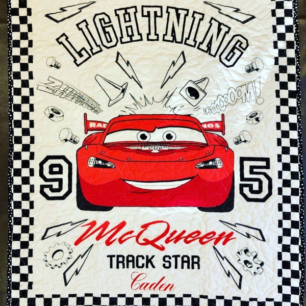 Lightning McQueen Quilt, back by popular demand! 40x46.5”.