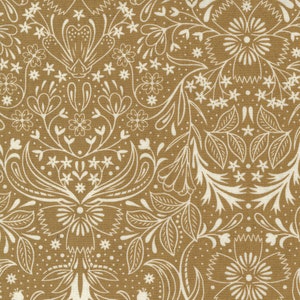 May include: A seamless pattern featuring a white floral design on a brown background. The pattern includes stylized flowers, leaves, and vines.