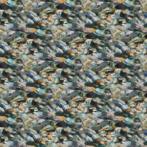 May include: Abstract oil painting pattern featuring a repeating design of textured brushstrokes. The artwork uses a palette of muted blues, greens, grays, and touches of orange and brown, creating a sense of depth and visual interest. The overall effect is a modern, artistic aesthetic.
