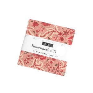 May include: A pack of 5-inch fabric squares featuring a red and cream floral print with the text "Rouenneries Ti by French General".