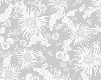 Bloom, 108" Wide Fabric, Studio E Fabrics, White on Gray