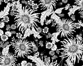 Bloom, 108" Wide Fabric, Studio E Fabrics, White on Black