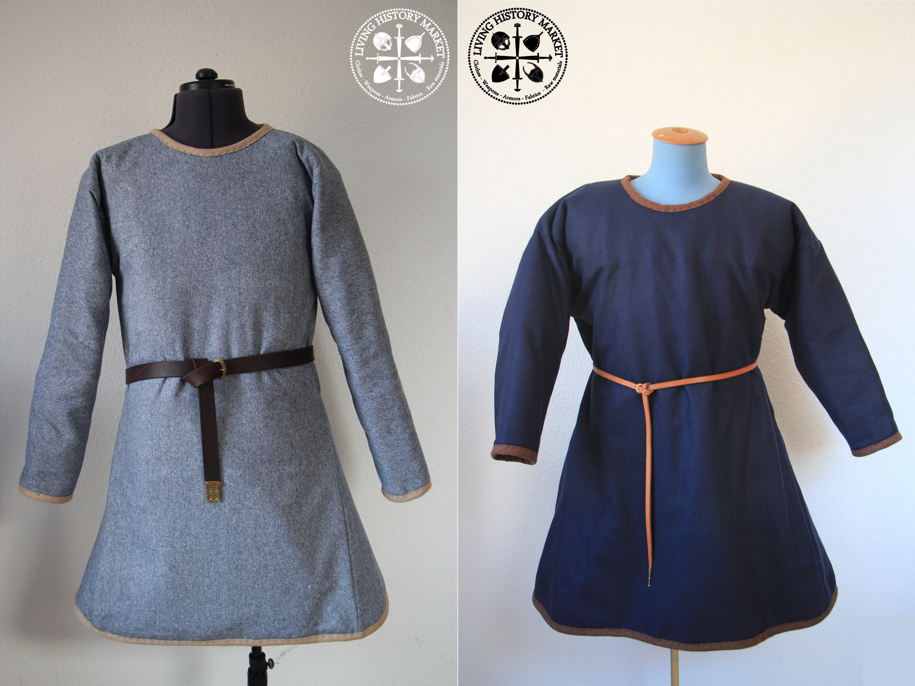 Viking Tunic - Dark Blue Knee Length, Short Sleeves With Embroidered B
