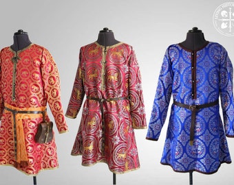 Viking Rus Byzantine caftan - "Svita" fully made of silk historical silk brocade & lined with natural linen