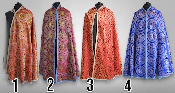 Silk Brocade Viking Cape - Rus Byzantine Historical Replica With