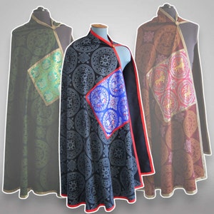 Byzantine wool cape (Half circle shaped) Historical replica - with stamping pattern and / or brocade silk pannels