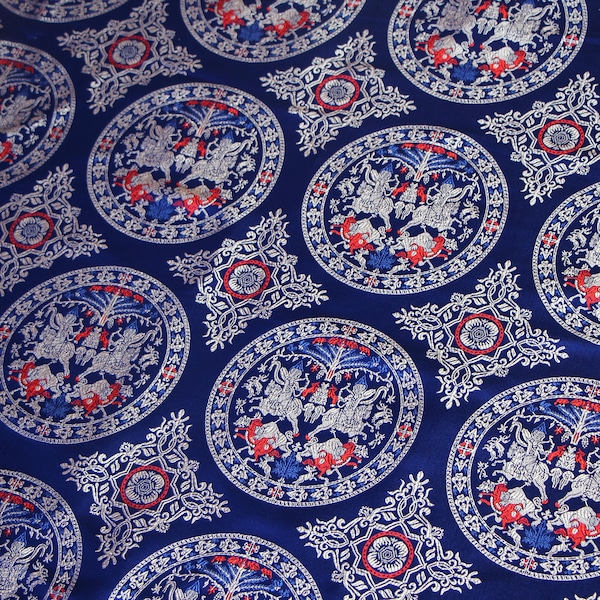 Bahram Gur silk brocade - Byzantine/ Viking / Carolingian / Ottonian / Rus - 800 - 1100 A.D. BLUE VERSION