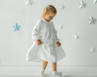 Girl linen dress. Princess white linen dress. Baby boho linen dress. Birthday dress. Elegant girl summer dress. Baby girl gift.