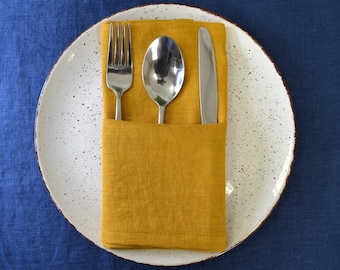 Linen napkins in various colors and size. Handmade, stonewashed linen cloth napkins. Linen dinner napkins Mustard yellow color.