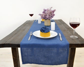 Blue linen table runner. Table runner for holiday or Wedding. Farmhouse and Rustic style. Various in colors and sizes.