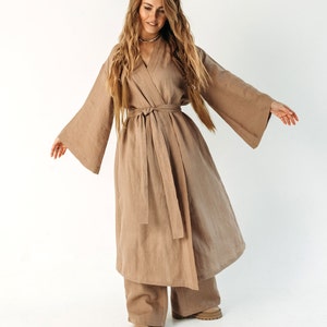 Long linen kimono unisex. Kimono powder color.