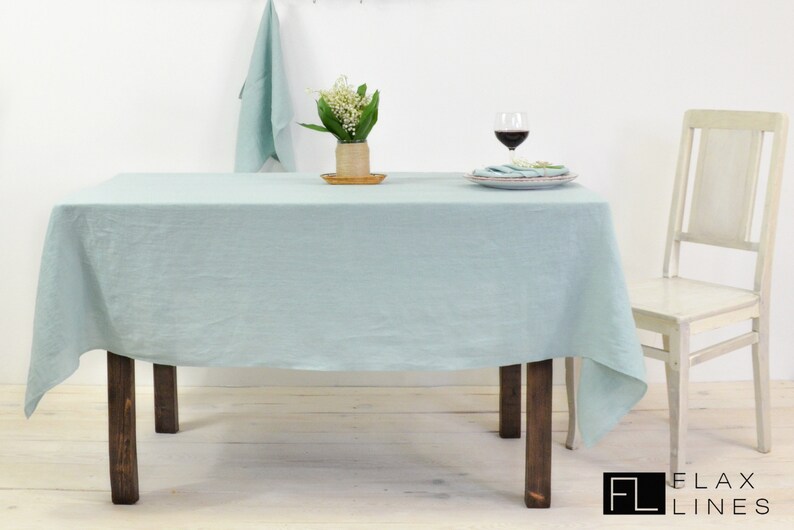 Linen tablecloth turquoise-mint. Organic tablecloth in various colors and size. Rectangle, square and round tablecloths. image 4