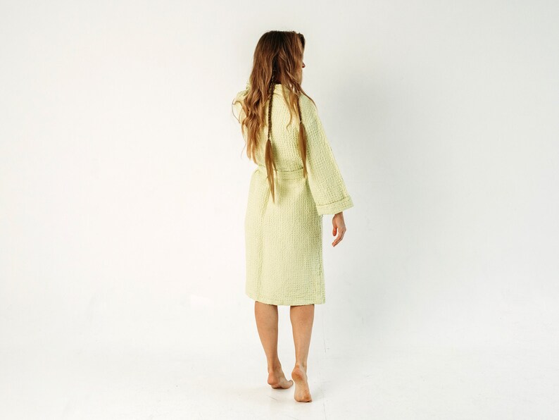 Waffle linen robe for women. Plus size wrap bath robe. Long robes with a pockets in various colors. image 2