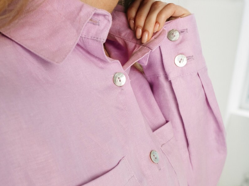 Linen women's shirt. Linen shirt with long sleeves, buttons and pocket. Casual sustainable linen shirt. image 5