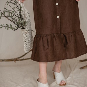Linen long dress with ruffle and puff sleeve. Handmade Boho dress for women. Button up linen dress. Cute summer dress. image 5