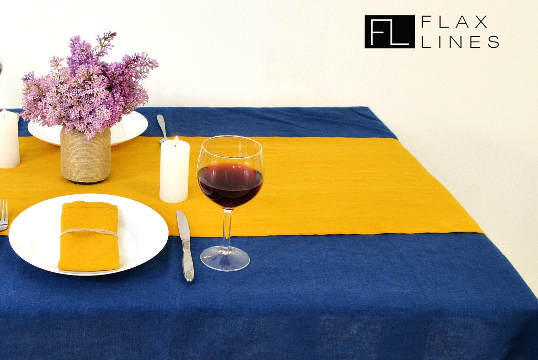 Linen Table Runner. Color Mustard Yellow. Handmade Linen Table Runners