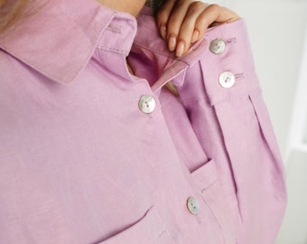 Linen women's shirt. Streetwear linen shirt with buttons and pockets. Casual sustainable linen shirt.