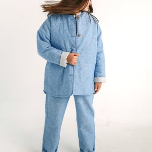 Light blue linen quilted coat