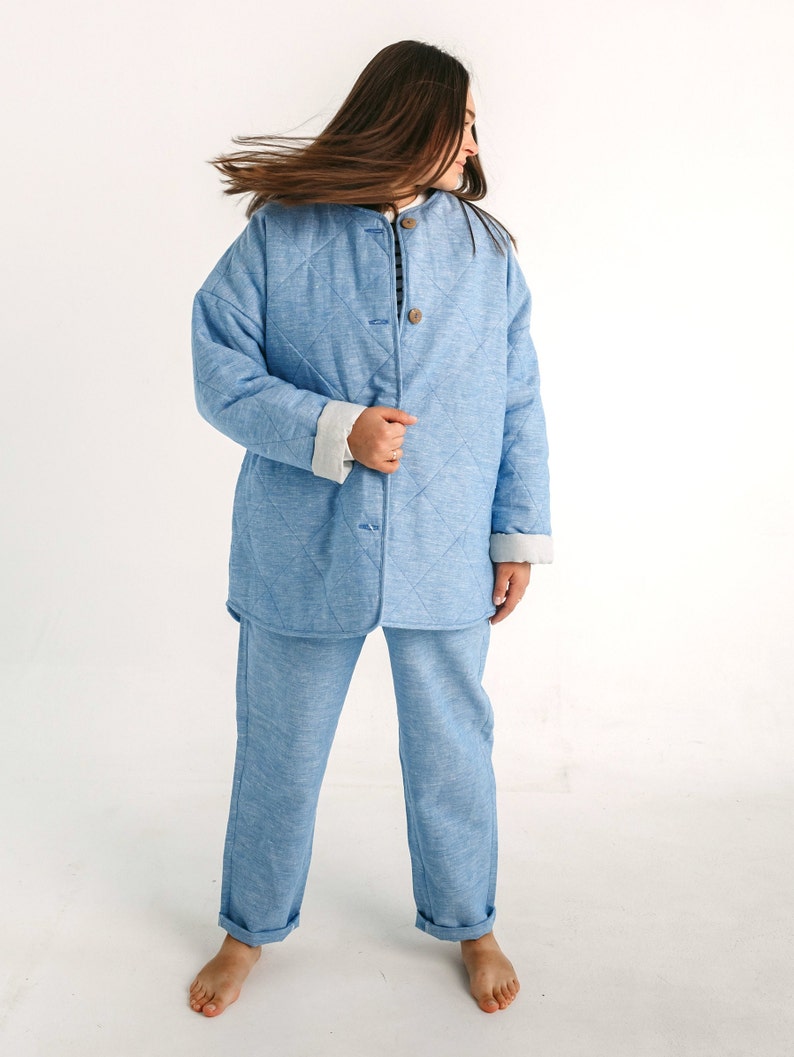 Light blue linen quilted coat