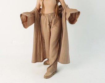 Linen palazzo pants for women. Organic lounge wide leg pants. Sustainable linen palazzo trousers.