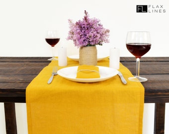 Linen table runner. Color Mustard yellow. Handmade linen table runners. Various colors