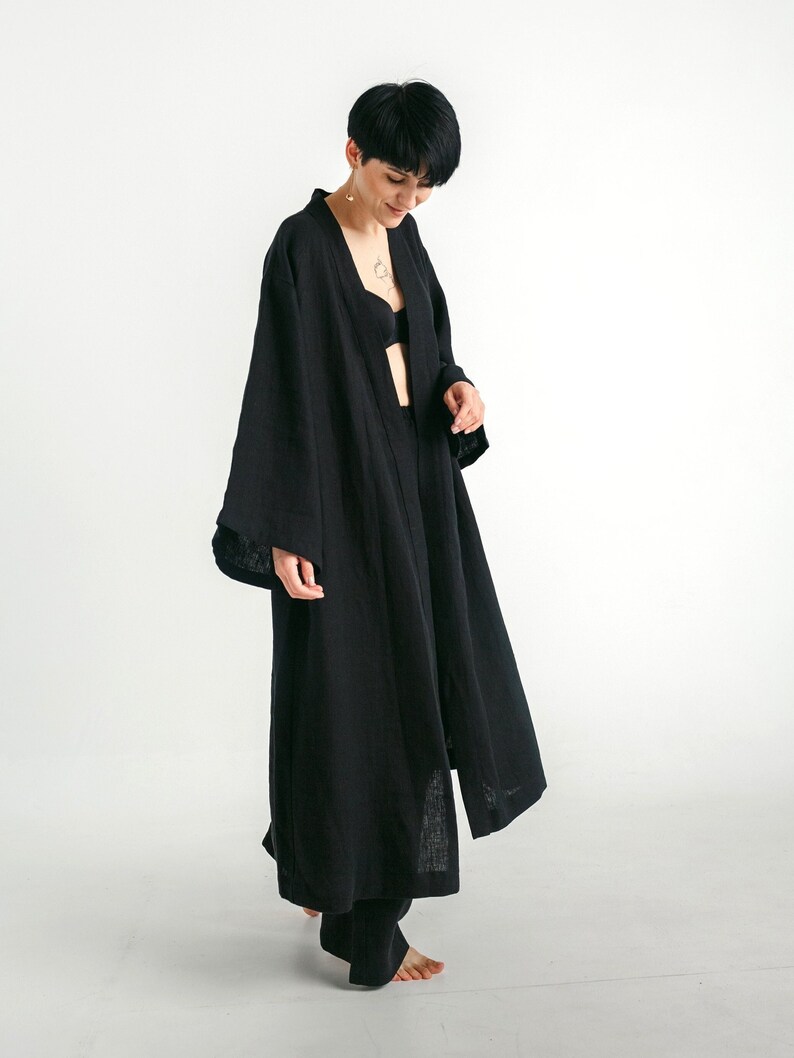 Gothic style clothing. Long black kimono.