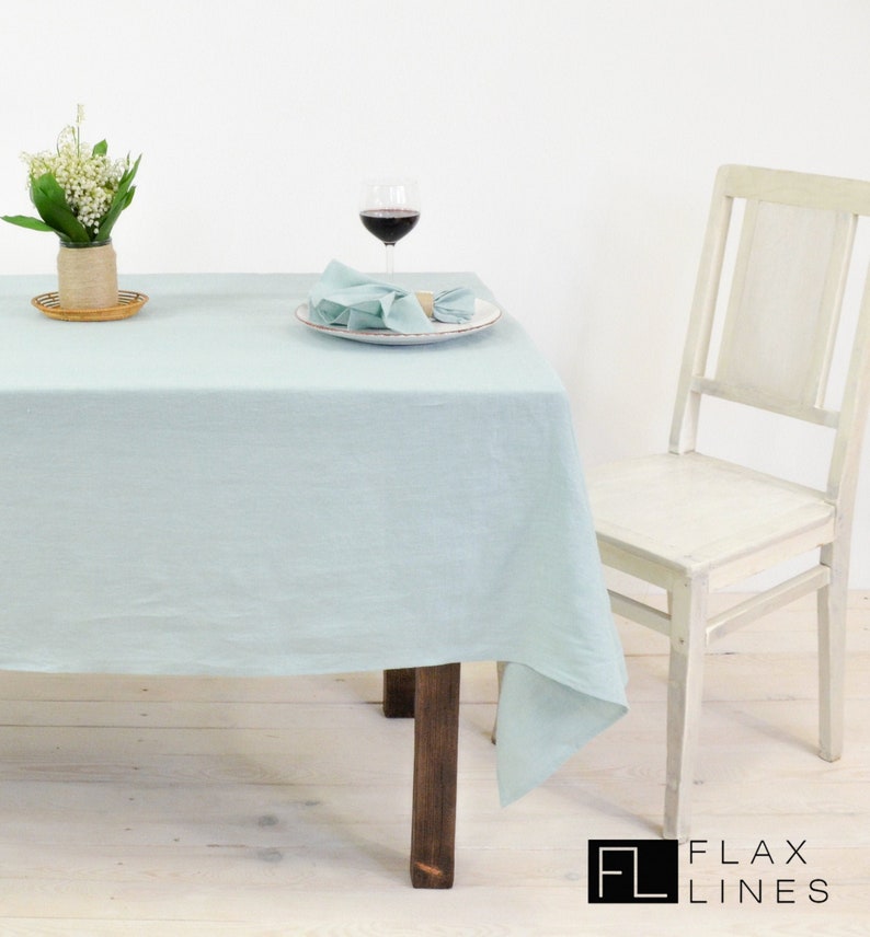 Linen tablecloth turquoise-mint. Organic tablecloth in various colors and size. Rectangle, square and round tablecloths. image 1