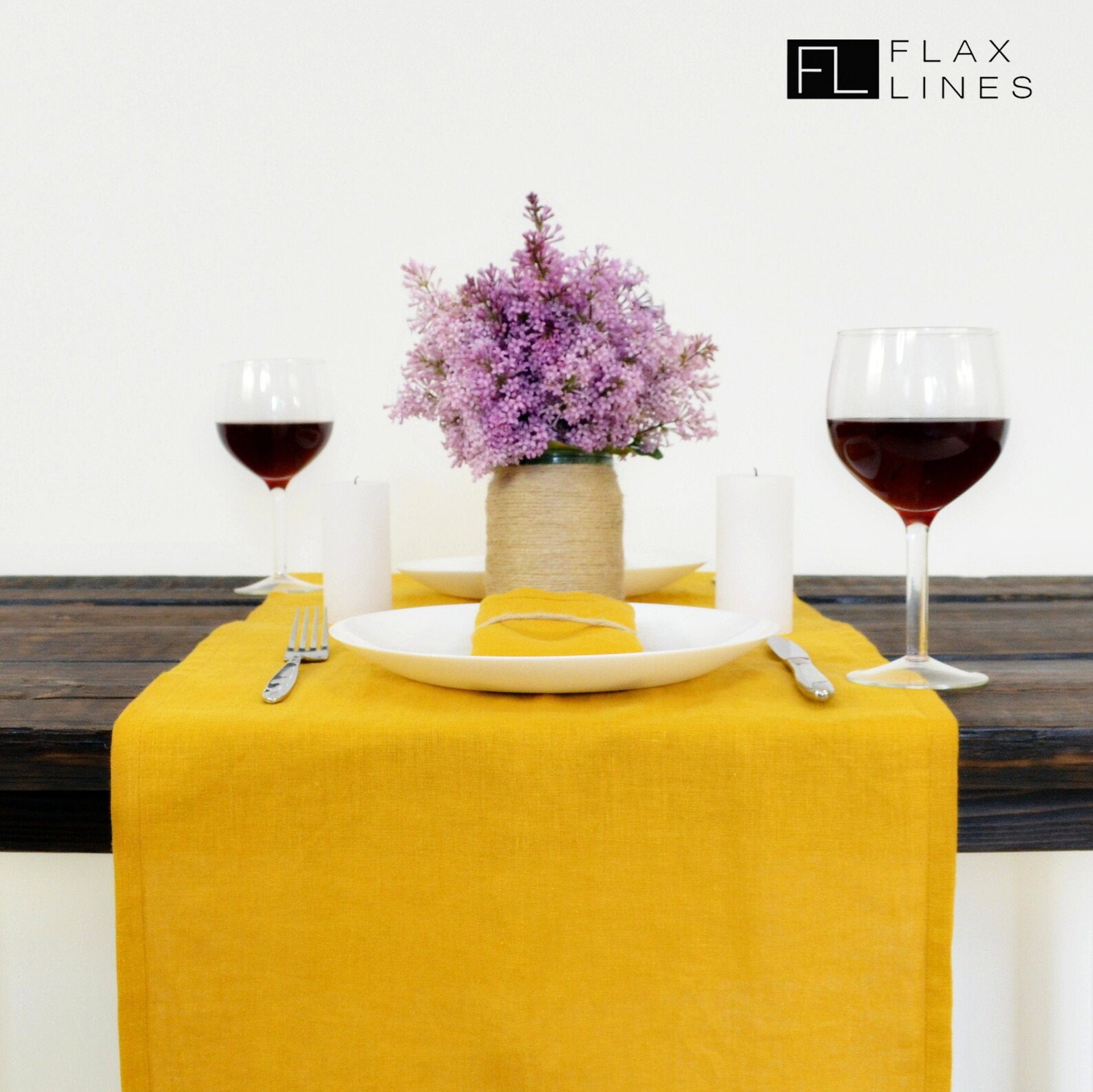 Linen Table Runner. Color Mustard Yellow. Handmade Linen Table Runners