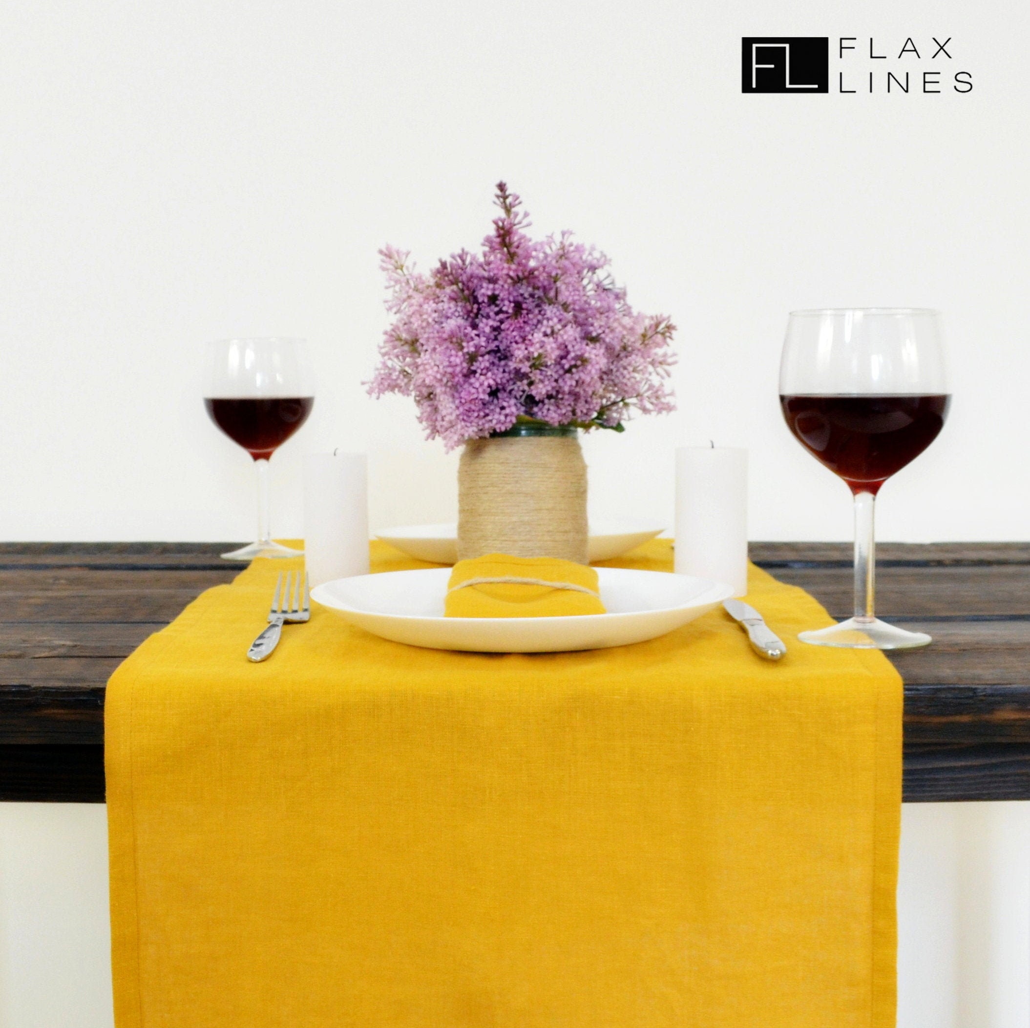 Linen Table Runner. Color Mustard Yellow. Handmade Linen Table Runners